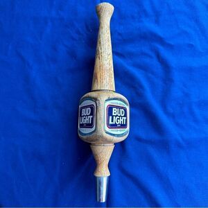VTG BUD Light Beer Tap Wooden Handle 3 Sided Budweiser 12" L Metal End Spout